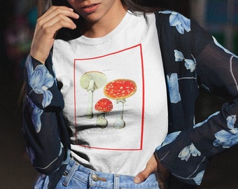 Wild Red Mushroom Tee Forest Mushrooms Unisex Nature Short Sleeve Tee