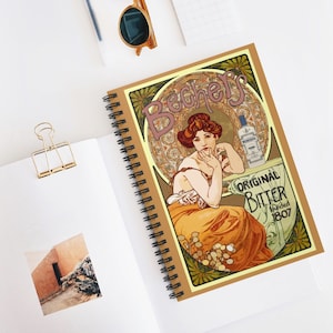 Vintage Lady Mucha Notebook Gift Chart Spiral Notebook - Gelinieerd Line Art Noveau Intention Notebook
