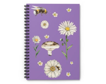 Mushroom Bees Daisies Notebook Chart Spiral Notebook - Ruled Line Bumblebee Intention Notebook