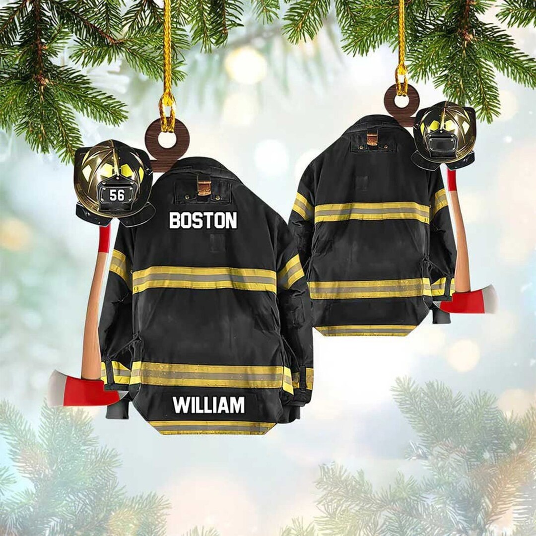 Personalized Firefighter Uniform Helmet Ax Christmas Ornament Etsy