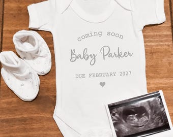 Personalised Pregnancy Announcement Vest, Baby Reveal Bodysuit, Custom Name & Due Date