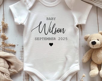 Personalised Baby Name Vest – Pregnancy Announcement, Due Date Reveal, Baby Gift, Coming Soon Bodysuit, Custom Baby Grow
