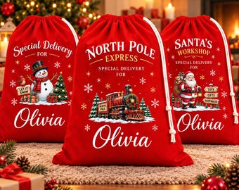 Personalised Christmas Santa Sack, Custom Name Xmas Gift Bag, Large or XL Cotton Sack, Special Delivery Christmas Eve Gift