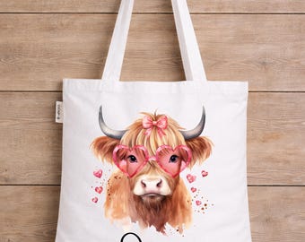 Personalised Highland Cow Tote Bag, Cow Shopping Bag, Gift for Her, Gift for Mum Nanny Sister Friend, Highland Cow Lover Gift