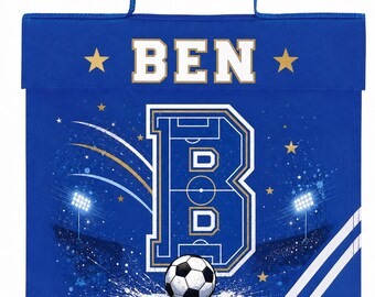 Personalised Book Bag: Custom Name Initial, A4 Size Football school nursery