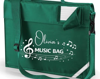 Personalised Music Bag with Name | Piano & Music Lesson Book Bag | Custom School Folder Case | Music Gift for Children | Shoulder strap
