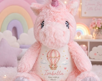 Personalised Teddy Unicorn | Custom Name Rabbit Soft Toy | Baby Gift, Christening Keepsake, Nursery Bunny