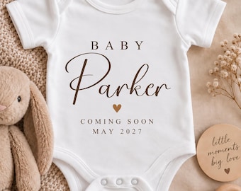 Personalised Pregnancy Announcement Vest, Baby Reveal Bodysuit, Custom Name & Due Date