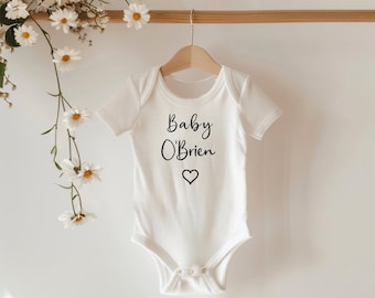 Personalised Custom Baby Name Vest heart Baby Grow Bodysuit Reveal Announcement