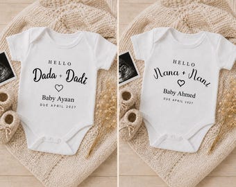 Personalised Dada and Dadi Baby Vest – Nana and Nani Grandparents Pregnancy Announcement