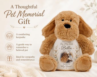 Personalised Pet Memorial Plush Dog, Custom Photo Keepsake, Rainbow Bridge Dog Loss, Remembrance Teddy, Sympathy Gift