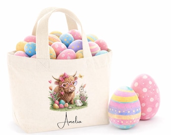 Personalised Easter Egg Hunt Bag – Cute Highland Cow Design