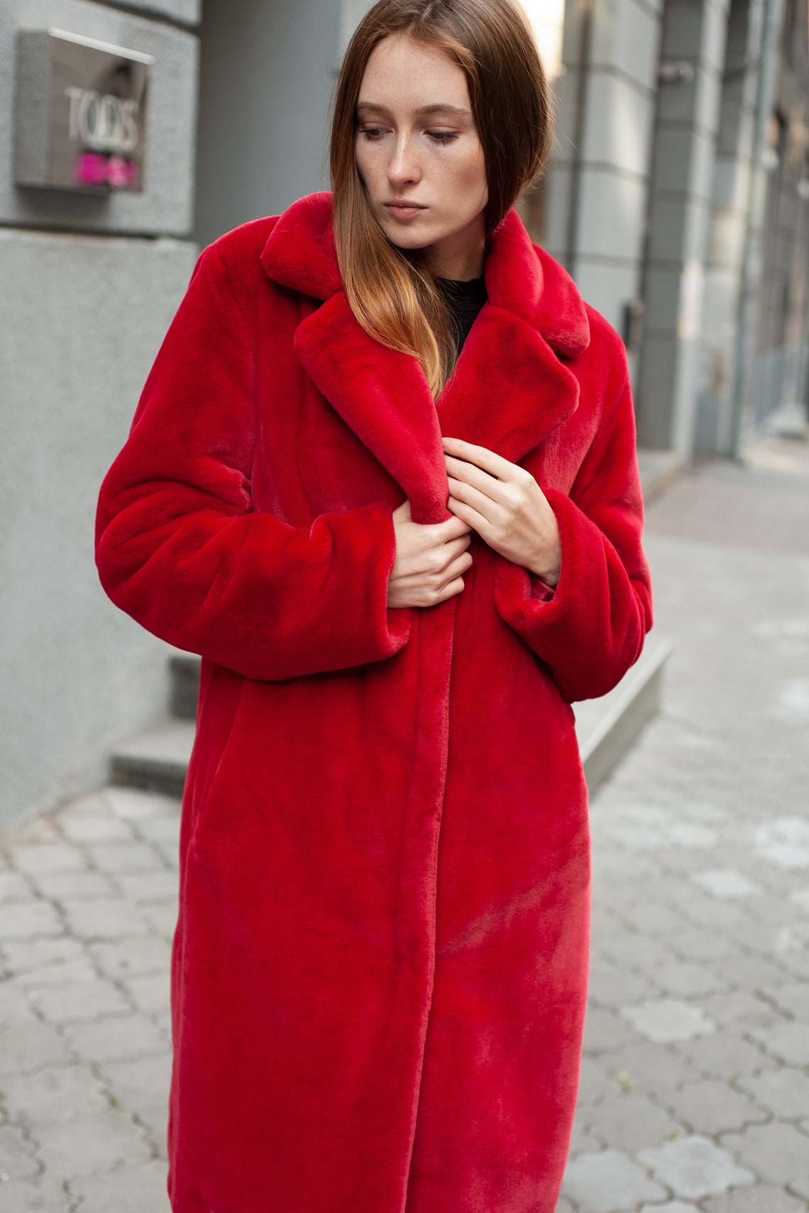 Red Faux Fur Winter Coat Fake Fur Coat Etsy