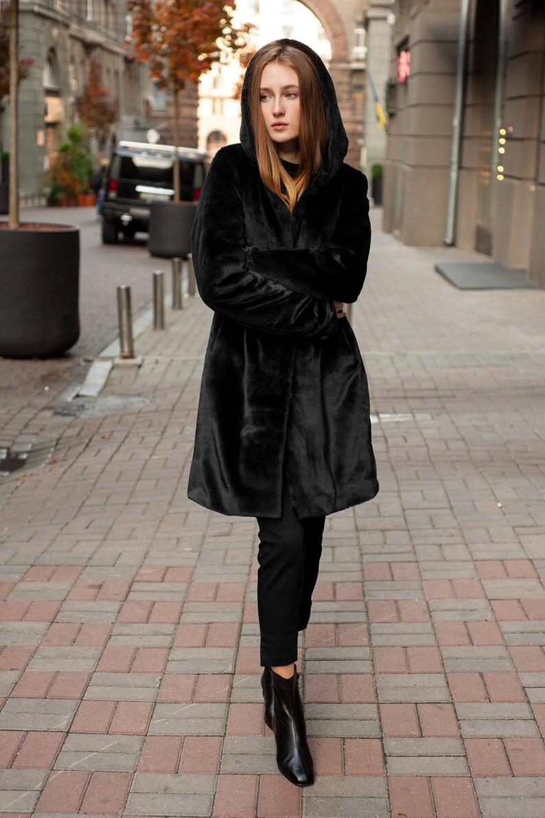 Black Faux Fur Winter Coat - Etsy