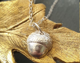 Acorn Silver Necklace, Acorn Fine Silver Pendant, Oak Necklace