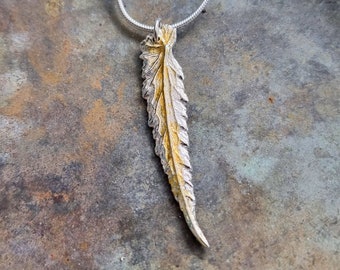 Silver Begonia Leaf Necklace, Angel Wing Necklace, Feather necklace, Christmas Gift, Gift for Her, Silver and Gold Necklace