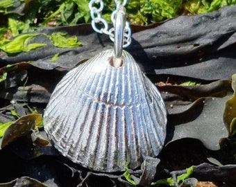 Silver Shell Necklace, Fine Silver Cockle Shell Necklace Pendant, Seaside Jewellery, Shell Jewellery, Beach Jewellery, Gift for her