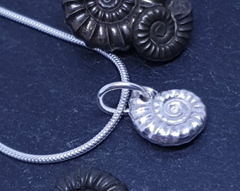 Silver Ammonite Necklace, Fossil Pendant, Real Fossil Necklace, Jurassic Coast Necklace, Spiral Fossil Necklace, Geological Jewellery