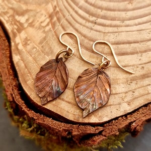 Copper Beech Leaf Drop Dangle Earrings, Handcrafted Copper Beech Leaf Drop Earrings, Christmas Gift,  Autumn Jewellery