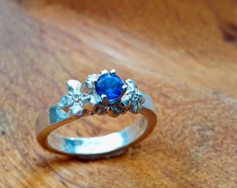 Blue topaz and silver ring, London blue topaz and fine silver ring, Forget-me-not Topaz and Silver Ring