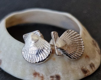 Silver Shell Studs, Small Fine Silver Scallop Shell Stud Earrings, Seaside Jewellery, Shell Jewellery