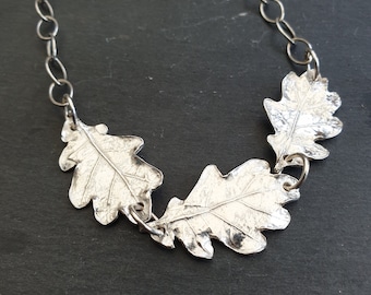 Silver Oak Necklace, Three Leaves Fine Silver Oak Leaf Necklace, Stunning Oak Leaf Necklace, Handcrafted One of a Kind Botanical Necklace