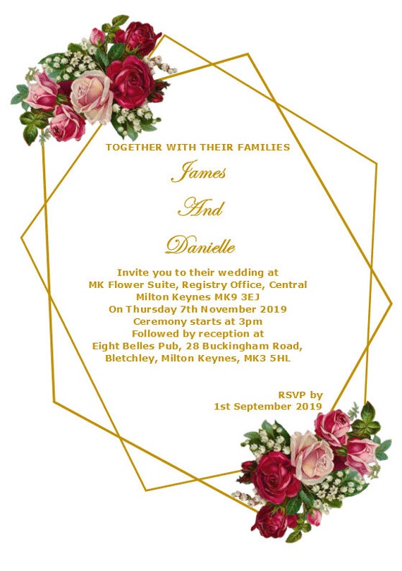 Rose & Gold Frame Wedding Stationery | Etsy