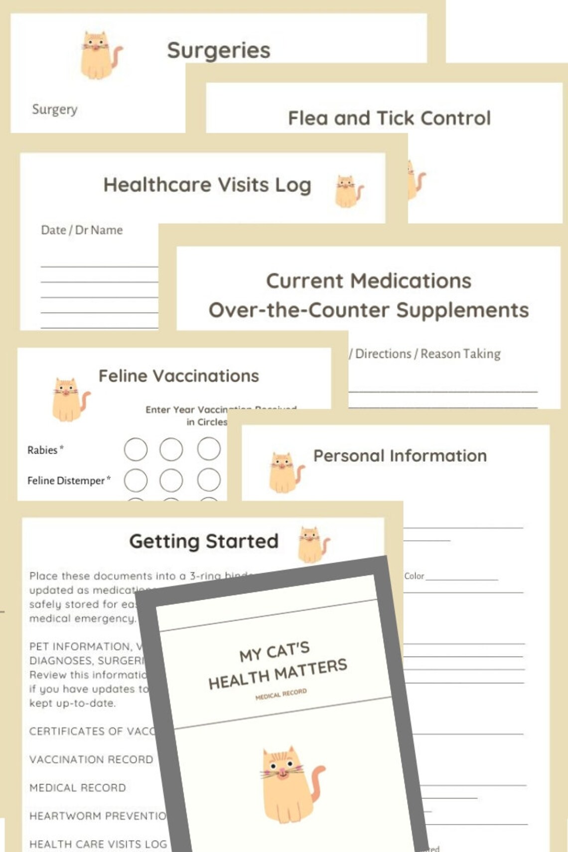Cat Vet Records Health Records New Cat Pet Health Pet Etsy