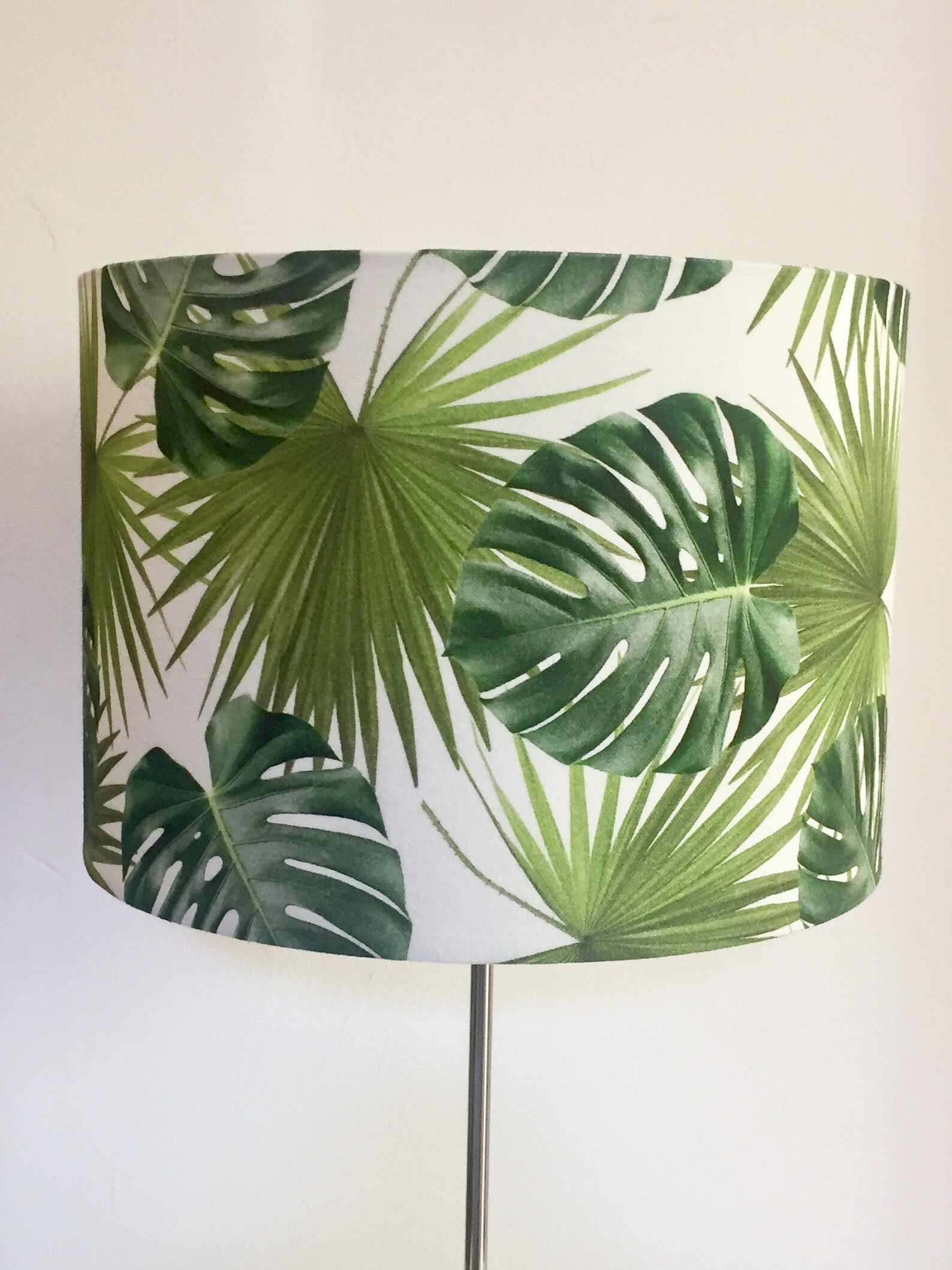 Green & White Tropical Leaf/Botanical Print Drum Lamp Shade Etsy
