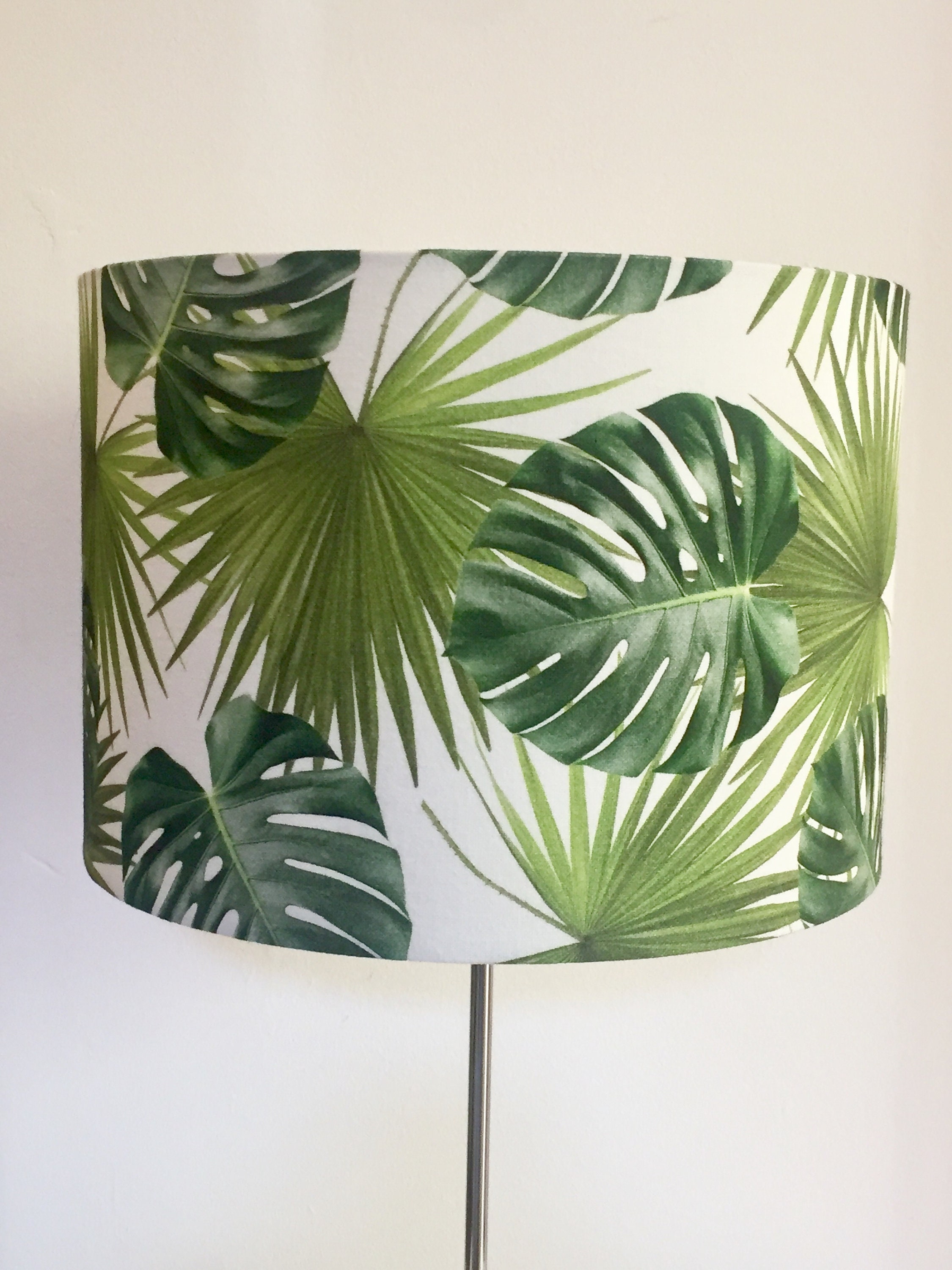 Green & White Tropical Leaf/botanical Print Drum Lamp Shade Etsy UK