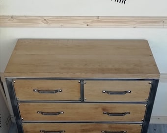 Oak industrial chest of drawers