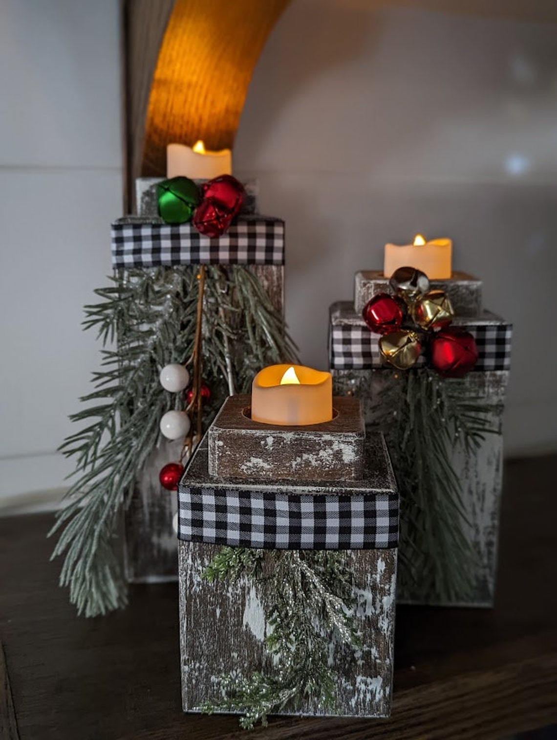 Rustic Reclaimed Wood Pillar Tealight Candle Holders for the Etsy