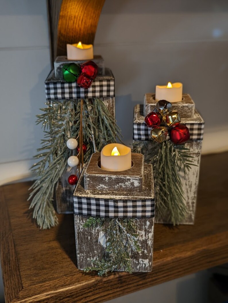 Rustic Reclaimed Wood Pillar Tealight Candle Holders for the Etsy