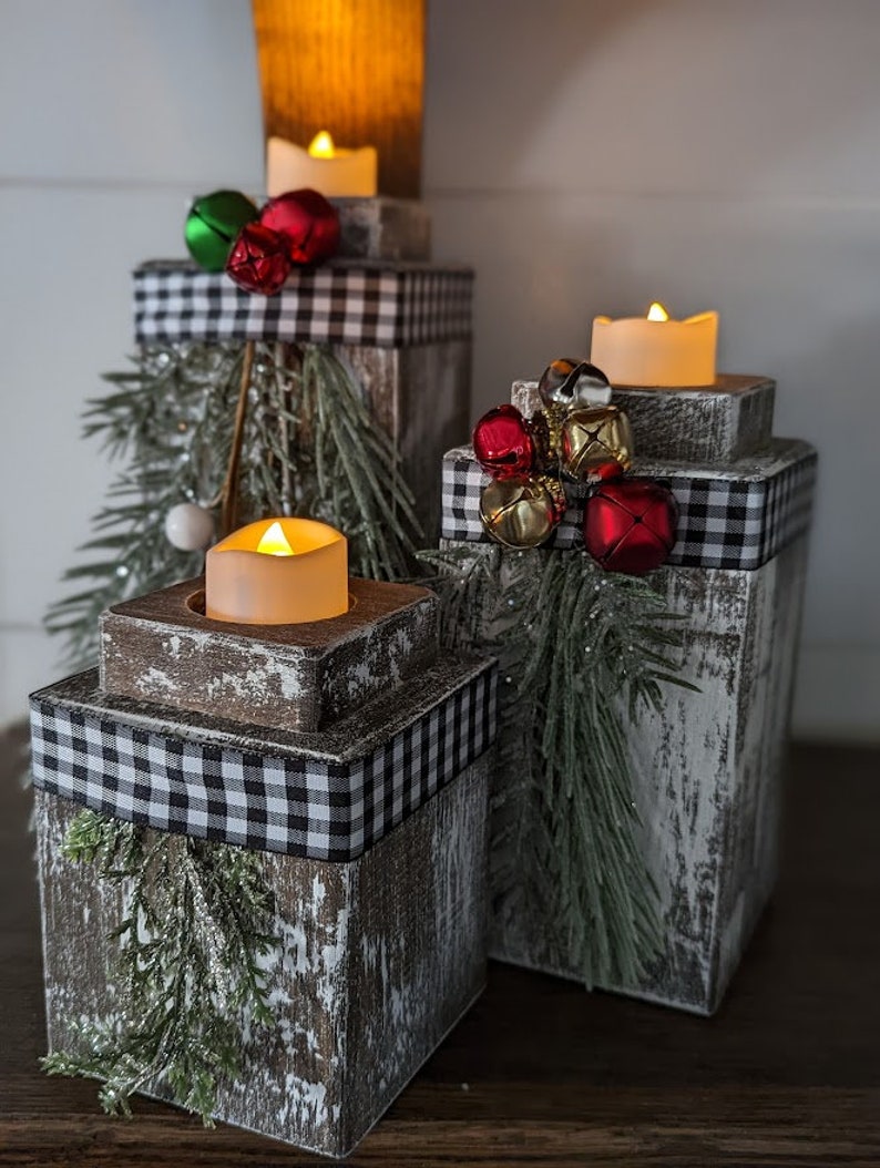 Rustic Reclaimed Wood Pillar Tealight Candle Holders for the Etsy