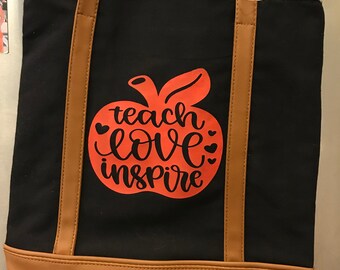 Regular Vinyl or Iron on vinyl Teacher's "Teach, Love, Inspire" apple decal