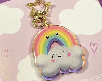 Keychain Rainbow - Holographic Keychain Cloud and Rainbow - Best Friends - LGTBQ+ Keyring Star Gold