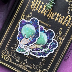 Witchcraft Crystal Ball Sticker - Magic Holographic Stars Sticker - Witch Henna Tattoo Magical Tarot Sticker