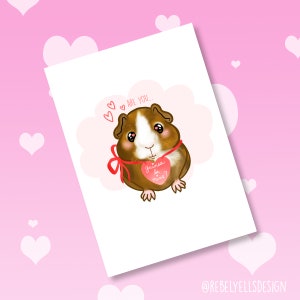 Valentijnsdag Kaart - Cavia met Strikje - Valentijn Caafje - Geliefden Liefde - Lief Guinea Be Mine Hartje