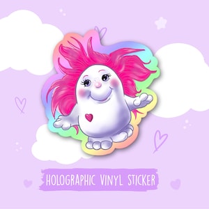 Adesivo Holográfico Troeliewoelie - Brinquedos Kawaii dos anos 80 - Animal Rosa Fofo - Amante de Presentes Colecionador