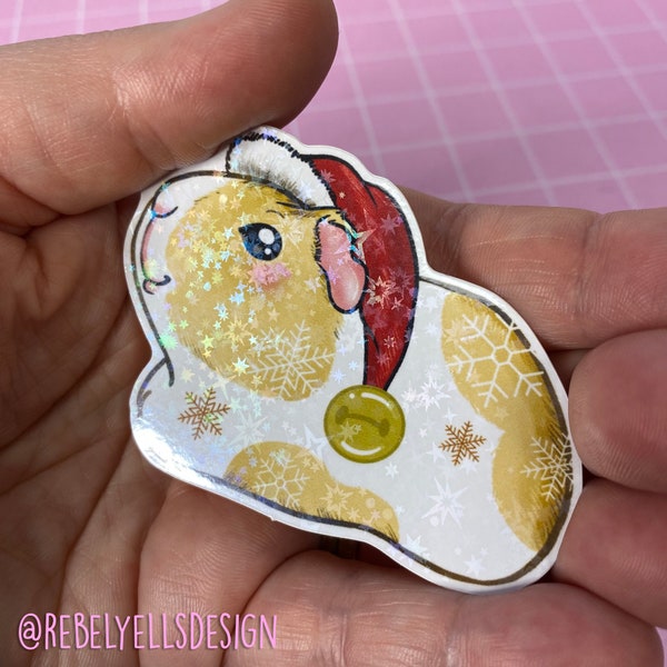 Christmas Guineapig Sticker - Holographic Star Overlay Rodent Stickers - Vinyl Xmas Kawaii Illustrstion - Cute Pet Journal Planner Deco