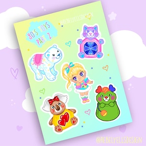 Folha de adesivos 80s Toys Parte 2 - Adesivos de vinil com fofos Kawaii 80s Nostalgia - Adesivos à prova d'água com ilustrações fofas