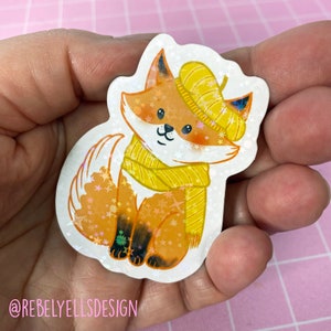 Herfst Vosje Sticker - Holografisch Ster Vos Stickers - Vinyl Halloween Bos Illustratie - Schattig Bos Najaar Journal Planner Decoratie