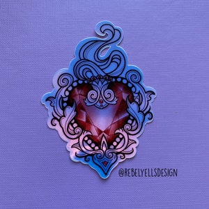 Zilver Holo Hart Juweel Sticker - Tattoo Design Holografisch Hartvorm Diamant Sticker - Neo-traditional Illustratie Sieraad
