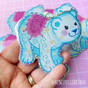 Magische IJsbeer Ursa Major Glitter Sticker - Kawaii 80s Moondreamers Decal - Schattig Cadeau Vinyl Fantasy Decoratie - Jaren 80 speelgoed