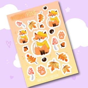 Feuille d'autocollants renard d'automne - Dessin mignon d'animal de la forêt de renard - Illustration pour enfants Champignon de la forêt d'automne - Journal Planner Agenda Deco