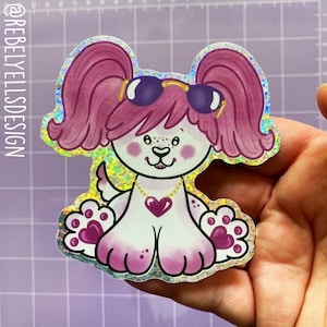 Adesivo de glitter Poochie - Decalque de brinquedo de pelúcia Kawaii dos anos 80 - Presente fofo Decoração de fantasia de vinil dos anos 80 - Brinquedos dos anos 80