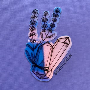 Zilver Holo Kristallen Sticker - Holografisch Heks Hekserij Tovenaar Magie Lavendel Sticker - Tattoo Ontwerp Illustratie Esoterisch