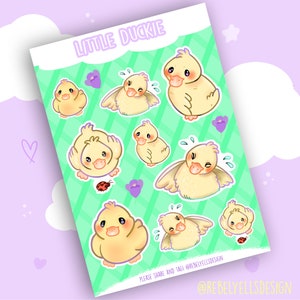 Kawaii Baby Eendjes Stickersheet - Planner Stickers Eend Kuiken - Voorjaar Bloemen Dieren Sticker - Pastel A6 formaat Vinyl Stickervel