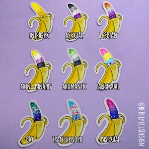 LGBTQ+ Banana Stickers - Adesivo bandiera orgoglio - Bi Pan Non-binario Lesbiche Gay Aromatico Trans Intersessuale Asessuale - Cute Kawaii Banana