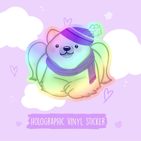 Holografische IJsbeer Sticker - Schattige Kawaii Polarbear Regenboog Sticker - Holo gift cadeau